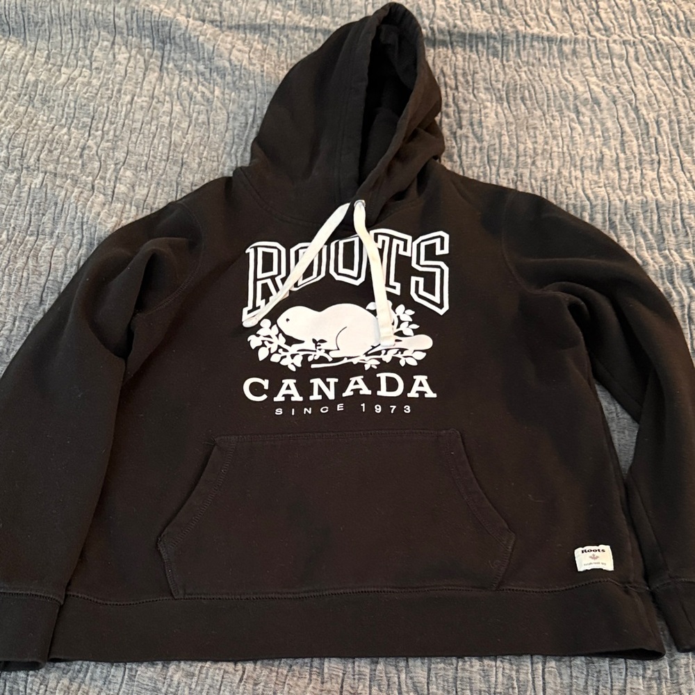 Roots Black Pullover with White Graphic